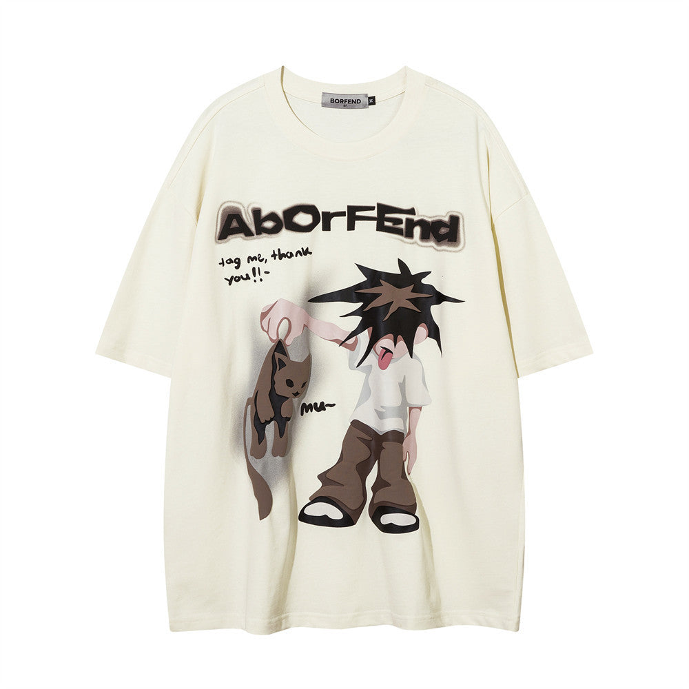 Fashion Cartoon Anime Print Short Sleeve Men