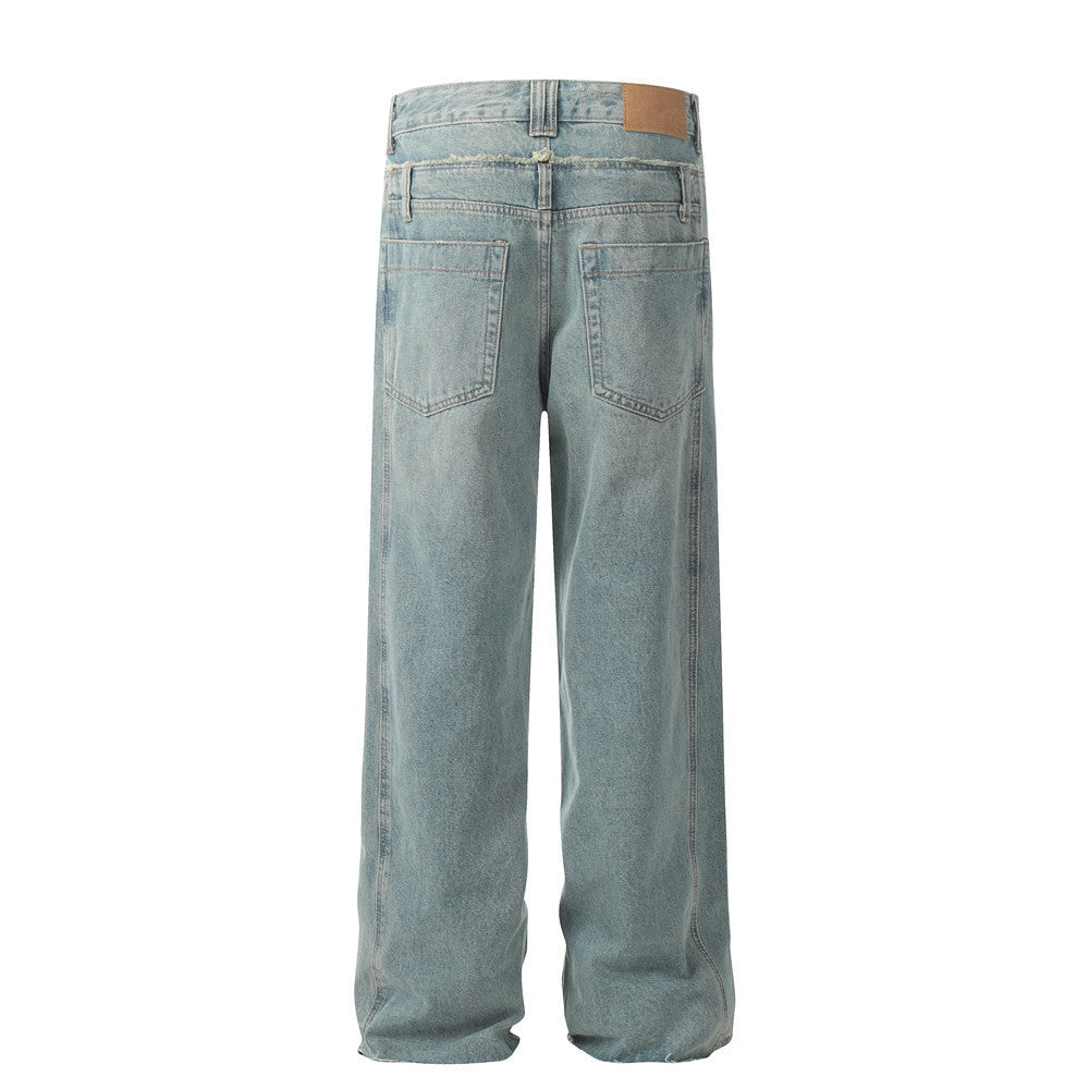 Men's Split Stitching Irregular Baggy Straight Trousers