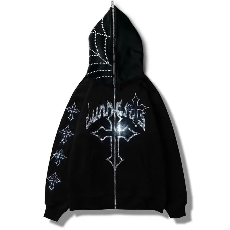 Autumn And Winter Loose Type Y2K Trend Water Drill Hoodie Cardigan